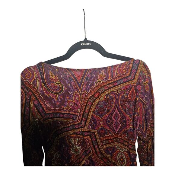 LAUREN RALPH LAUREN Long Sleeve Paisley Ruched Side Blouse - Size Large - Picture 4 of 8